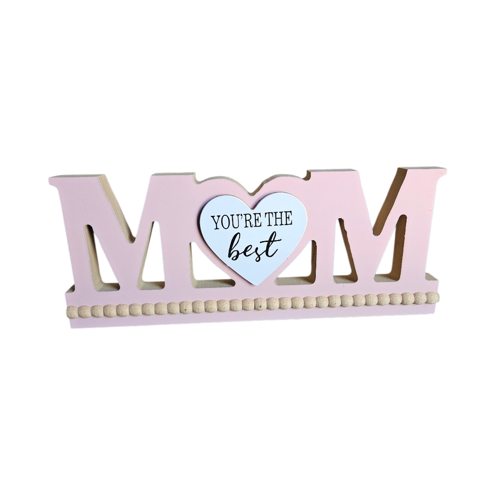Brave Strong Loved MOM Wooden Table Decor - Tiffany Blue & Pink - Picture 4 of 6